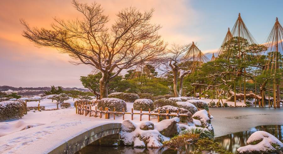 Kenrokuen Garden in the morning is one of our prime tips for traveling to Japan.